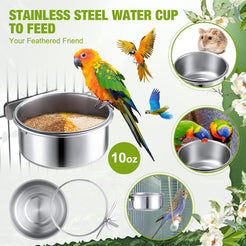 Bird Food Jar Food Cup Stainless Parrot Starling Myna Bird Feeder Anti-Chewing Bird Supplies Utensils Food Box