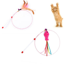 Cat Teaser Wand with Bell Sound, Steel Wire Chicken Feather, Steel Wire Fish, Steel Wire Mouse, OPP Bag Packaging, Cat Toy
