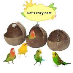 Bird Nest Natural Coconut Shell Bird Nest Parrot Nest Warm Tiger Skin Cockatiel Lovebird Swing Hammock Hanging Ring Parrot Toy