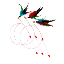 Cat Teaser Wand with Bell Sound, Steel Wire Chicken Feather, Steel Wire Fish, Steel Wire Mouse, OPP Bag Packaging, Cat Toy